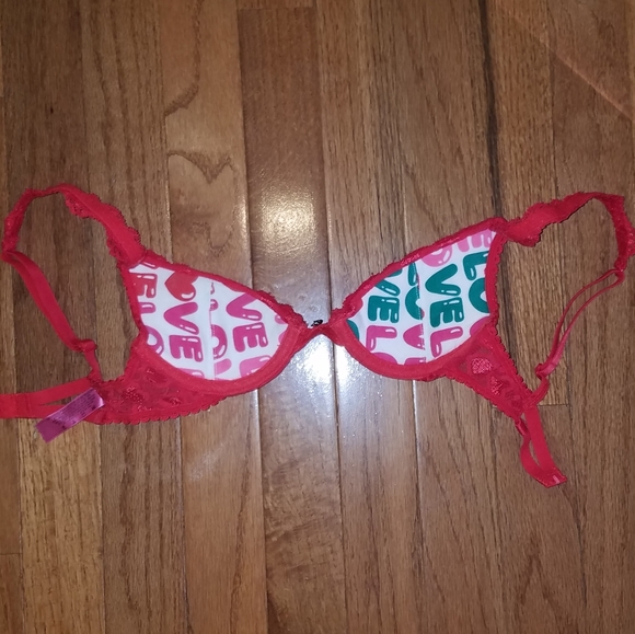 Red Love Bra Lace Heart Accent Padded Sz 32 A 32A - Picture 4 of 9